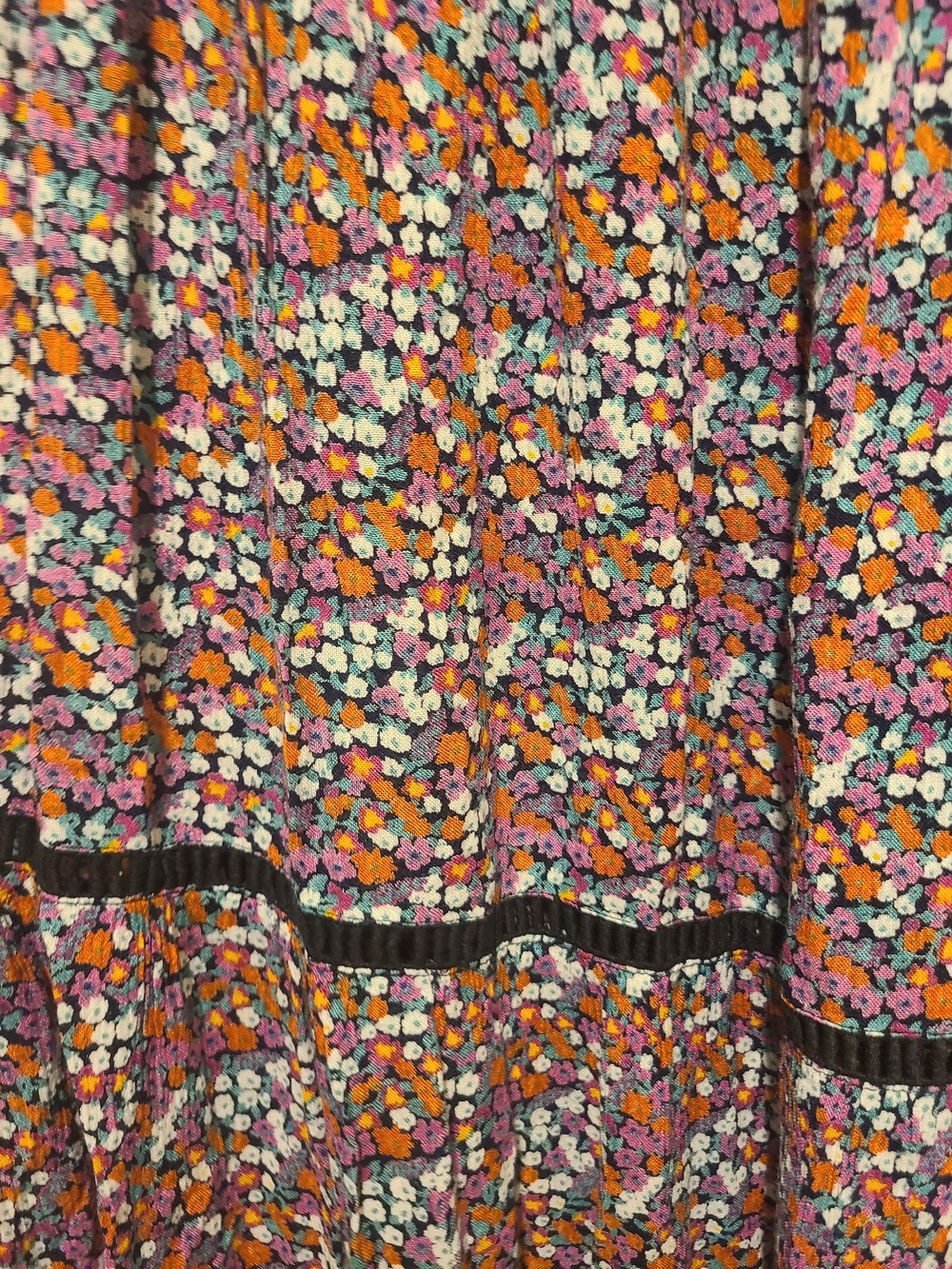 Floral Tiered Maxi Skirt with Smocked Waist in Pink and Orange - Picture 4 of 5